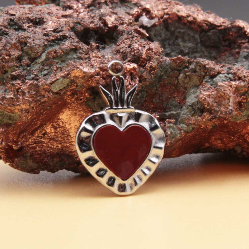 Cuore sacro acciaio smaltato bordò 24.4x15 mm 1 pz (hy-11-b1) - pietreeminuterie.com