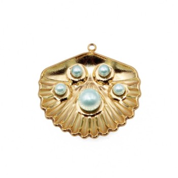 Ciondolo acciaio conchiglia con perle oro 20 mm conf. 1 pz