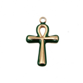 Ciondolo in acciaio croce smaltate verde 17x10 mm conf. 1 pz