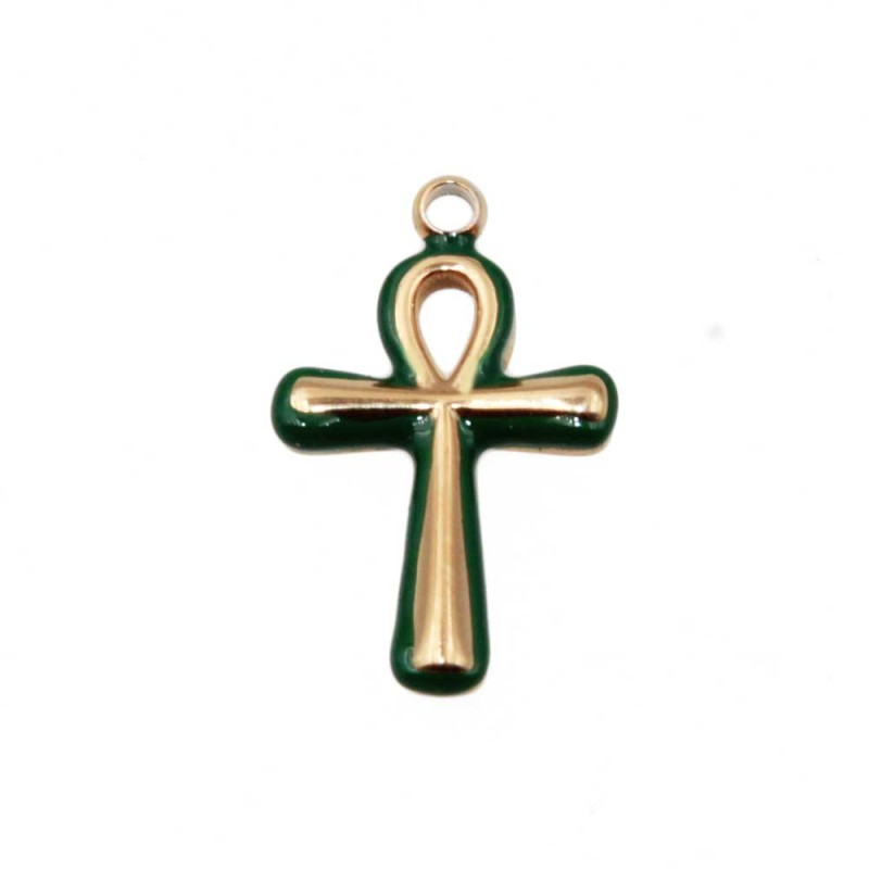 Ciondolo in acciaio croce smaltate verde 17x10 mm conf. 1 pz Ciondolo in acciaio croce smaltate verde 17x10 mm conf. 1 pz