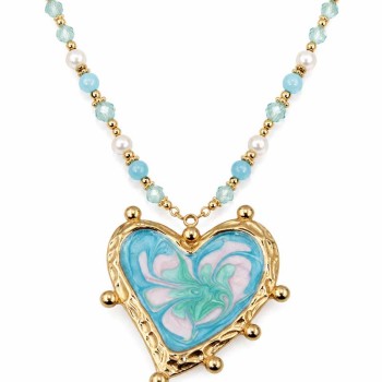 Cuore in acciaio smaltato verde 45 mm oro conf. 1 pz