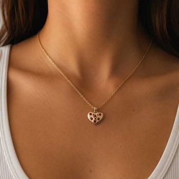 Ciondolo in acciaio oro con strass rossi cuore 14 mm conf. 1 pz