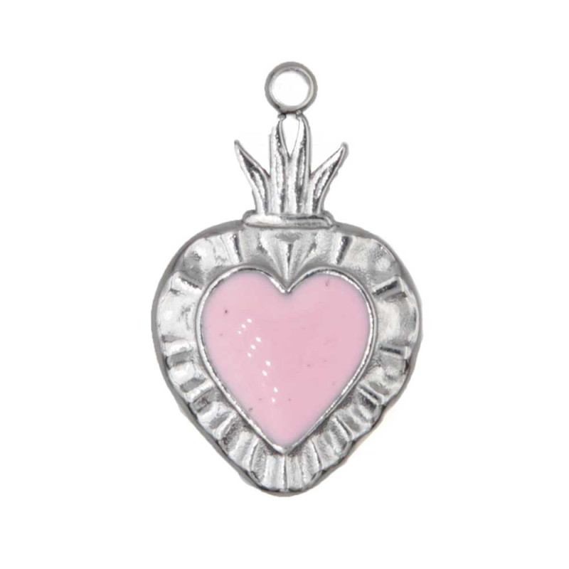 Cuore sacro acciaio smaltato bianco 24.4x15 mm 1 pz (hy-11-v7) - pietreeminuterie.com