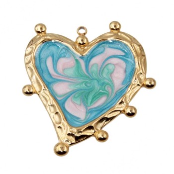 Cuore in acciaio smaltato verde 45 mm oro conf. 1 pz