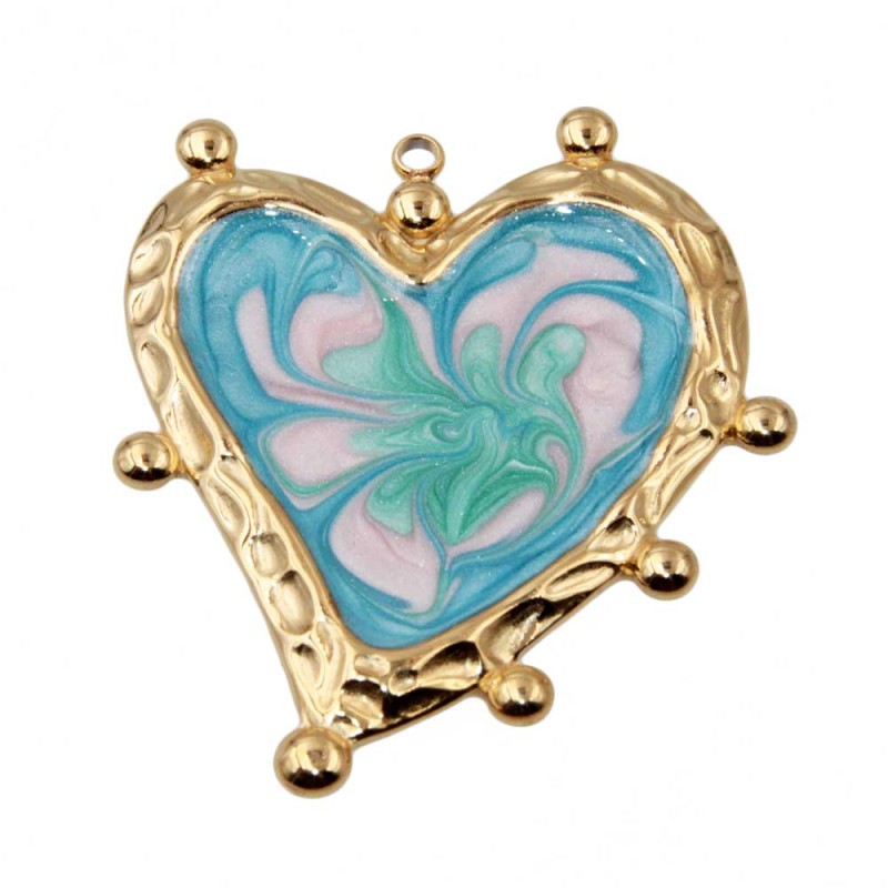 Cuore in acciaio smaltato verde 45 mm oro conf. 1 pz Cuore in acciaio smaltato verde 45 mm oro conf. 1 pz
