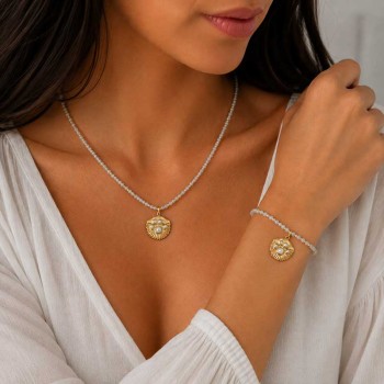 Ciondolo acciaio conchiglia con perle oro 20 mm conf. 1 pz Ciondolo acciaio conchiglia con perle oro 20 mm conf. 1 pz