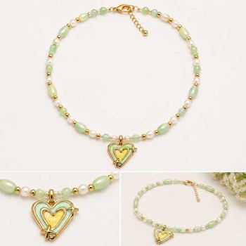Ciondolo in acciaio cuore smaltato verde 17 mm conf. 1 pz