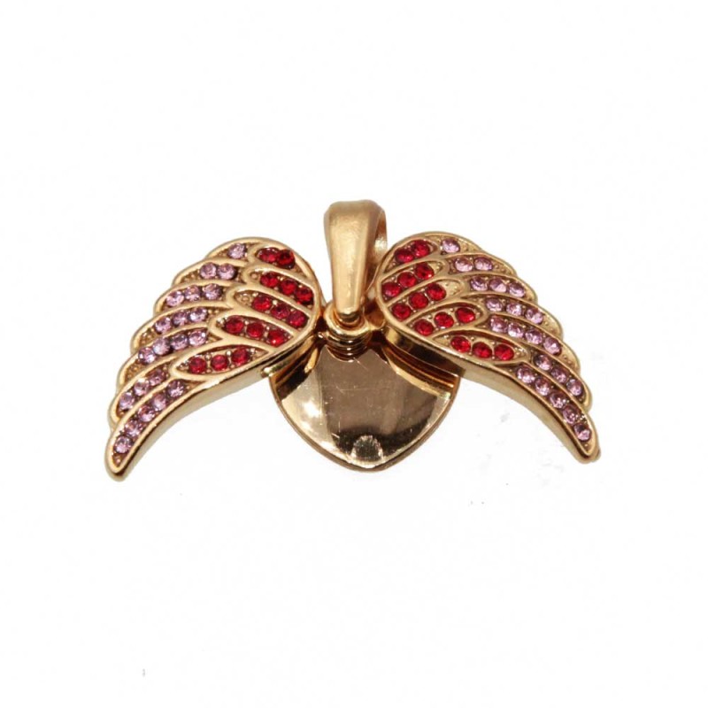 Ciondolo in acciaio apribile cuore e ali con strass 26x19 mm conf. 1 pz Ciondolo in acciaio apribile cuore e ali con strass 26x19 mm conf. 1 pz
