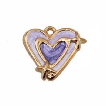 Ciondolo in acciaio cuore smaltato viola 17 mm conf. 1 pz