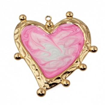 Cuore in acciaio smaltato rosa 45 mm oro conf. 1 pz