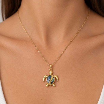 Ciondolo acciaio tartaruga oro e abalone 28x24 mm conf. 1 pz