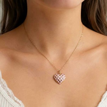 Ciondolo in acciaio oro cuore smaltato rosa 24 mm conf. 1 pz