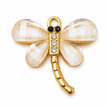 Charms in acciaio oro libellula 16 mm ali bianche conf. 1 pz