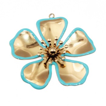 Ciondolo in acciaio oro smaltato azzurro 40 mm conf. 1 pz