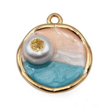 Ciondolo acciaio oro 2d smaltato rosa azzurro 18 mm conf. 1 pz