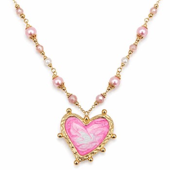 Cuore in acciaio smaltato rosa 45 mm oro conf. 1 pz