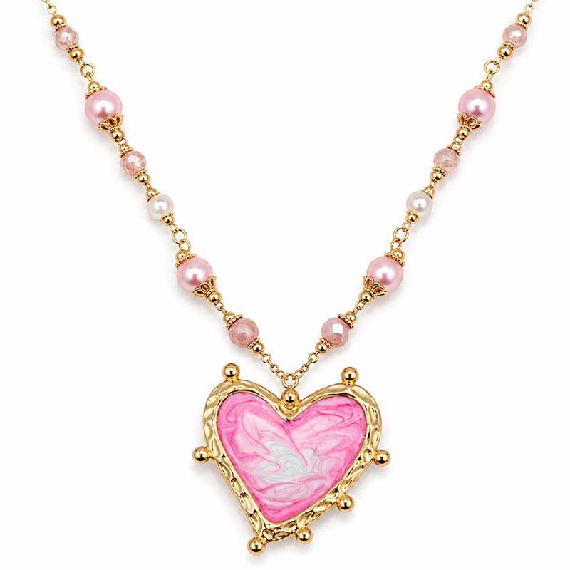 Cuore in acciaio smaltato rosa 45 mm oro conf. 1 pz Cuore in acciaio smaltato rosa 45 mm oro conf. 1 pz