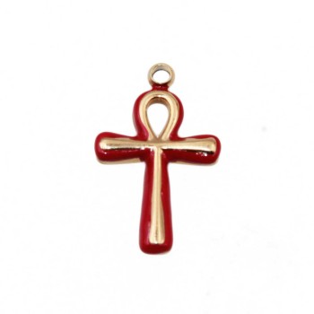 Ciondolo in acciaio croce smaltate rossa 17x10 mm conf. 1 pz