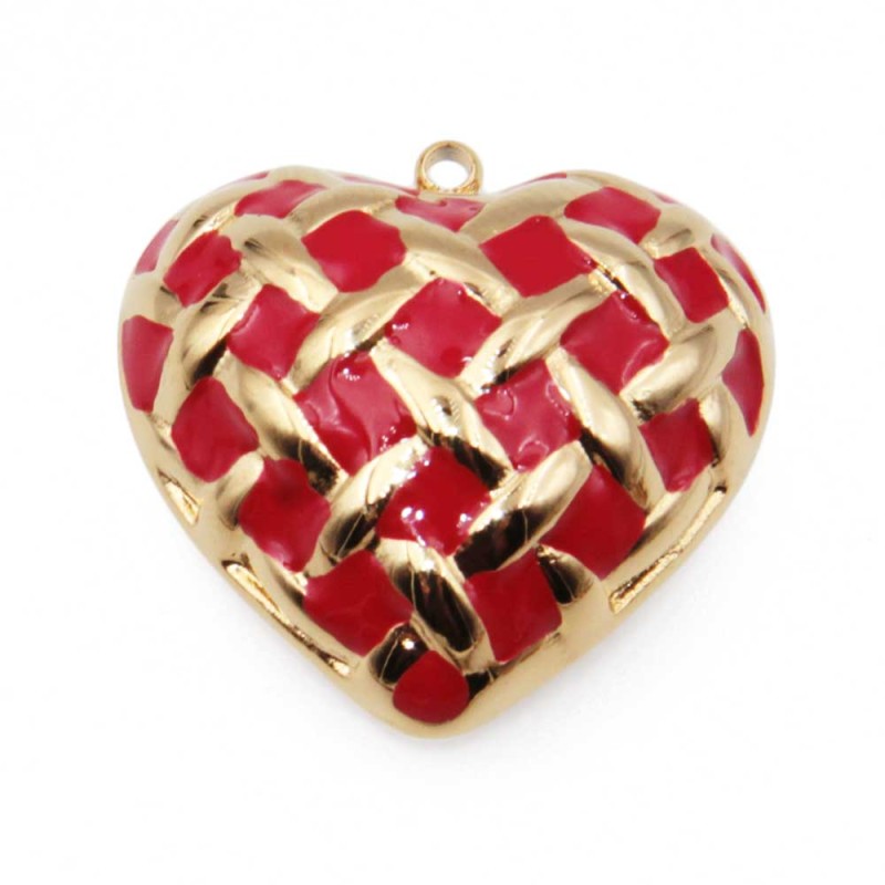 Ciondolo in acciaio oro cuore smaltato rosso 24 mm conf. 1 pz Ciondolo in acciaio oro cuore smaltato rosso 24 mm conf. 1 pz
