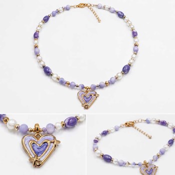 Ciondolo in acciaio cuore smaltato viola 17 mm conf. 1 pz