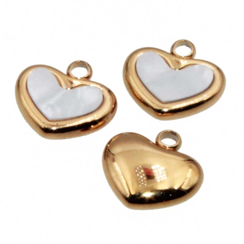 Charms Cuore oro in acciaio con madreperla 10x11.5 mm 1 pz (he-acc0297) - pietreeminuterie.com