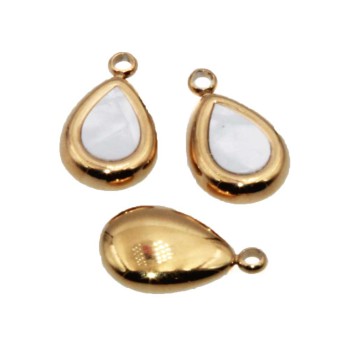 Charms Goccia in acciaio con madreperla 15.5x9 mm 1 pz