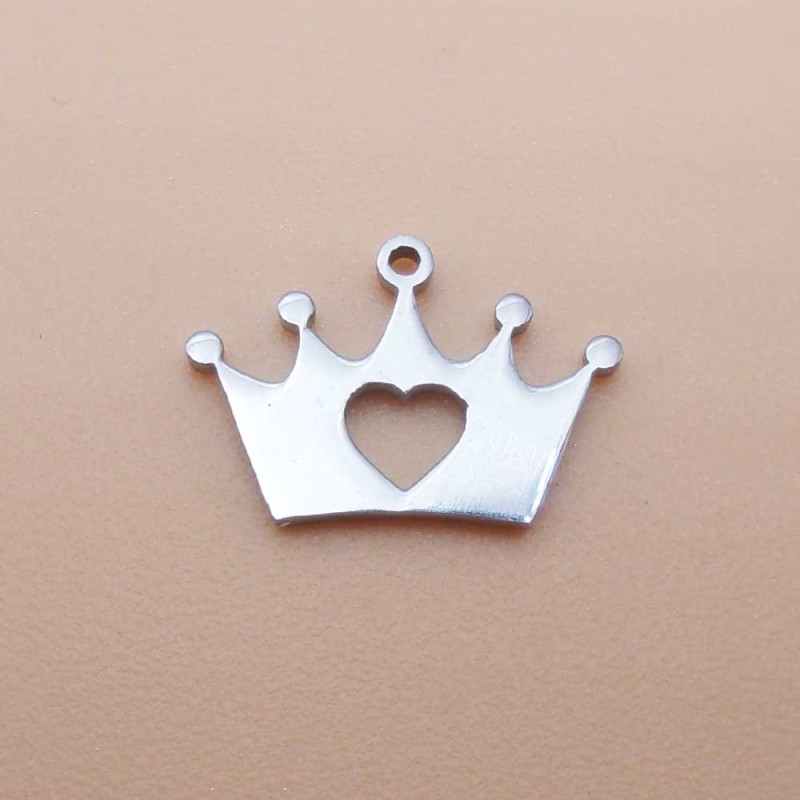 Charms in acciaio coroncina 12.8x8.9 mm 2 pz (fbc7) - pietreeminuterie.com