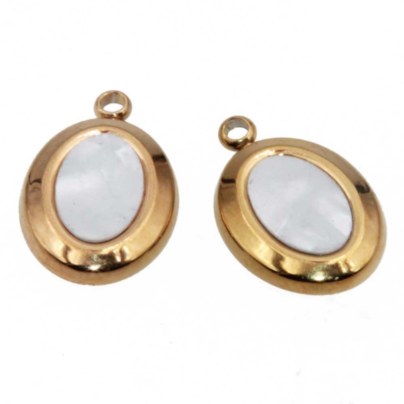 Charms oro in acciaio con madreperla ovale 16.5x11.5 mm 1 pz (he-acc0296) - pietreeminuterie.com