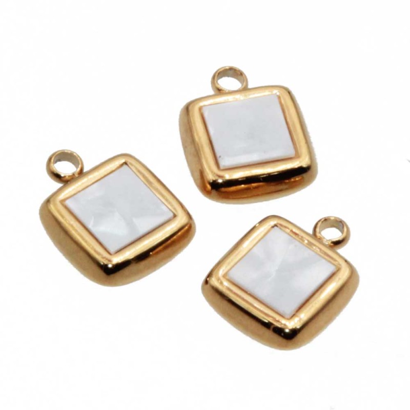 Charms quadrato in acciaio con madreperla 12.5x9.5 mm 1 pz (he-acc0295) - pietreeminuterie.com