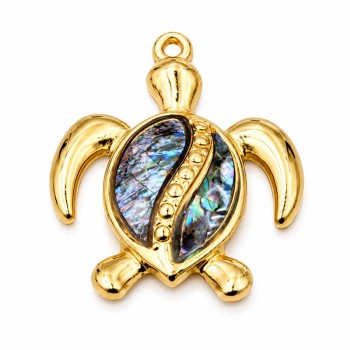 Ciondolo acciaio tartaruga oro e abalone 28x24 mm conf. 1 pz