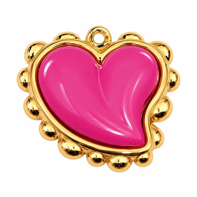 Ciondolo acciaio oro cuore rosa 30 mm conf. 1 pz Ciondolo acciaio oro cuore rosa 30 mm conf. 1 pz