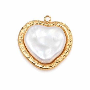 Ciondolo in acciaio oro con perla cuore 18 mm conf. 1 pz
