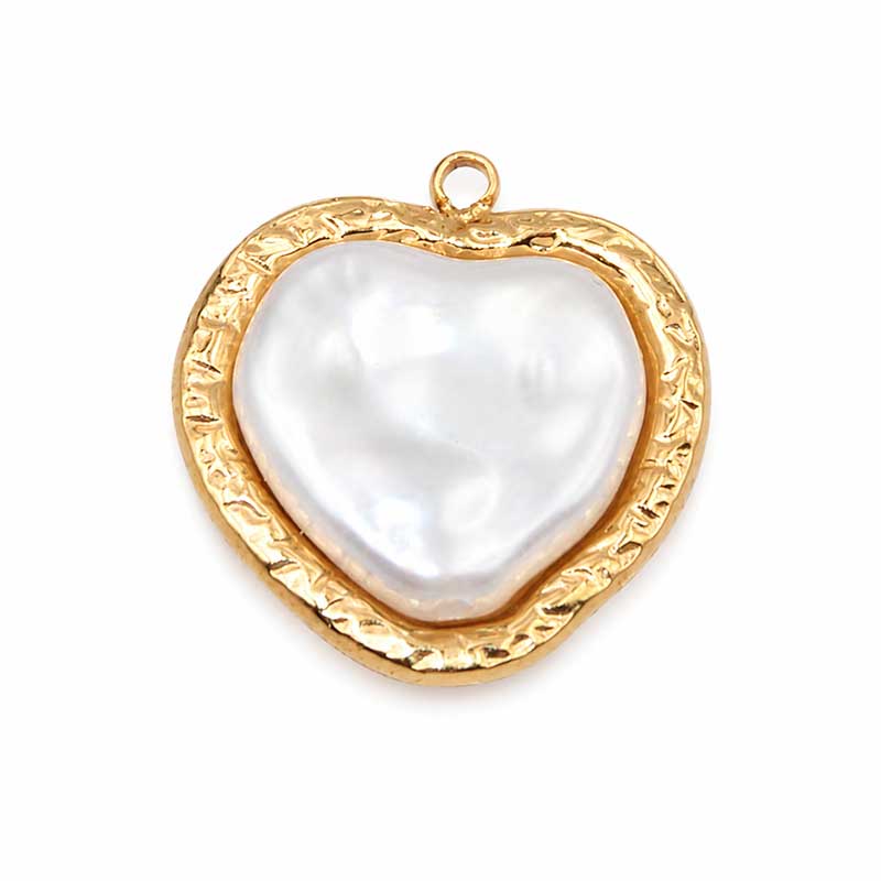 Ciondolo in acciaio oro con perla cuore 18 mm conf. 1 pz Ciondolo in acciaio oro con perla cuore 18 mm conf. 1 pz