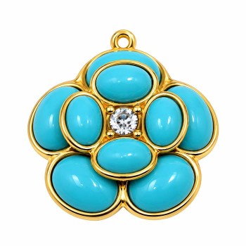 Ciondolo acciaio oro rosa azzurra 22 mm conf. 1 pz