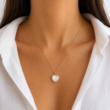 Ciondolo in acciaio oro con perla cuore 18 mm conf. 1 pz