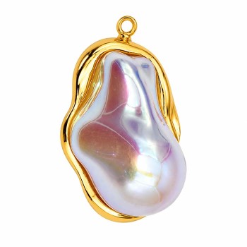 Ciondolo acciaio oro con perla multicolor 26x19 mm conf. 1 pz Ciondolo acciaio oro con perla multicolor 26x19 mm conf. 1 pz