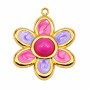 Ciondolo acciaio oro fiore rosa smaltato 25 mm conf. 1 pz