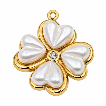 Ciondolo acciaio oro quadrifoglio perle e strass 24x20 mm 1 pz Ciondolo acciaio oro quadrifoglio perle e strass 24x20 mm 1 pz