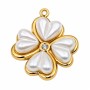 Ciondolo acciaio oro quadrifoglio perle e strass 24x20 mm 1 pz