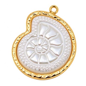 Ciondolo in acciaio oro con perla conchiglia 22 mm conf. 1 pz