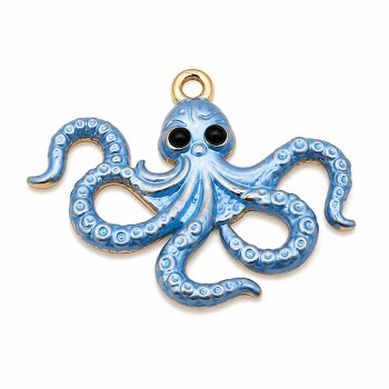 Ciondolo in acciaio polpo azzurro perle nere 20x28 mm conf. 1 pz