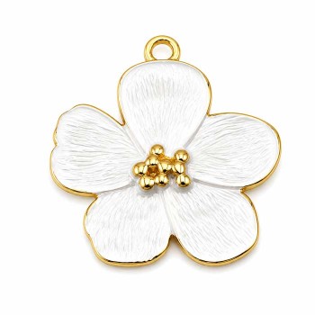 Cionddolo acciaio oro smaltato bianco fiore 27 mm conf. 1 pz