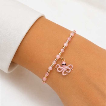 Ciondolo in acciaio polpo rosa perle nere 20x28 mm conf. 1 pz