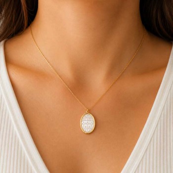 Ciondolo in acciaio oro perla incisa 26x16 mm conf. 1 pz