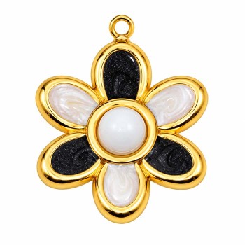 Ciondolo acciaio oro fiore bianco smaltato 25 mm conf. 1 pz Ciondolo acciaio oro fiore bianco smaltato 25 mm conf. 1 pz