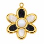 Ciondolo acciaio oro fiore bianco smaltato 25 mm conf. 1 pz