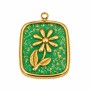 Ciondolo acciaio oro smaltato verde fiore 24x17 mm conf. 1 pz
