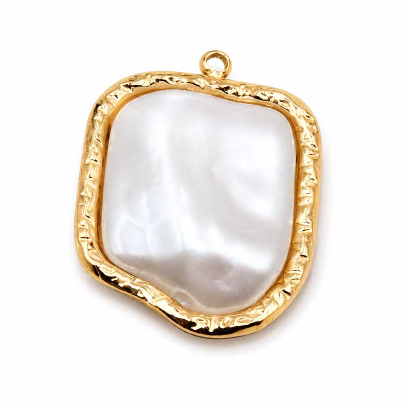 Ciondolo in acciaio oro con perla 12x23 mm conf. 1 pz Ciondolo in acciaio oro con perla 12x23 mm conf. 1 pz