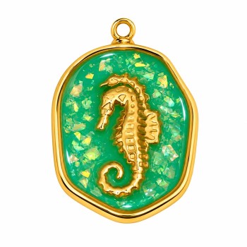 Ciondolo acciaio oro smaltato cavalluccio marino 27x20 mm 1 pz Ciondolo acciaio oro smaltato cavalluccio marino 27x20 mm 1 pz