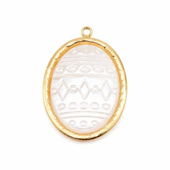 Ciondolo in acciaio oro perla incisa 26x16 mm conf. 1 pz